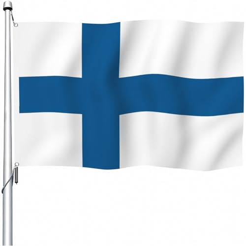 Aoihrraan Finlandia Bandiera 90x150cm Bifacciale Colori Vivaci Finlandia Bandiere Per Esterni Celebrazioni Decorazione Portico Bandiere Nazionali Con 2 Robusti Occhielli