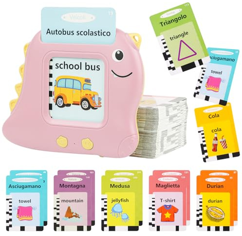 AYESY Sprechende Flash Karten, Standard Englisch Italienisch, 224 Wörter, Sprechen Lernen Flash Karten Englisch Lernspiele Sprachspiele Spielzeug, Lernen Alphabet Zahlen Farben Tier Talking Flash Card