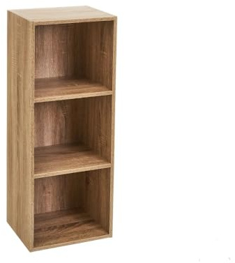 Relax World Bücherregal mit 3 Ebenen aus Spanplatten, 12 mm, vertikales Regal, Farbe Eiche, 3 offene Fächer, Schrank für Zuhause, Büro (3 Regale)