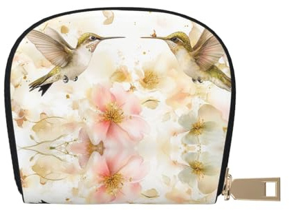 ASDJHFABKY Watercolor Birds Leather Bag Hummingbirds Wallet Pink Flowers Card Pack New Parents - Pediatrician and Pharmacy Cards 9X11CM