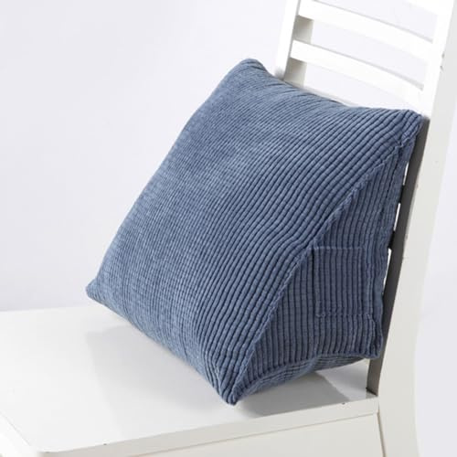 Almohada triangular de pana para la espalda, 40 x 30 x 20 cm, funda extraíble con cremallera, color azul