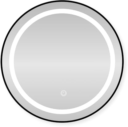 SensaHome Runder LED-Badezimmerspiegel – Dimmbare Wandspiegel mit Beleuchtung – Metallrahmen – 2700K/4500K/6400K – 60 cm – Schwarz
