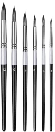 6 PCS Round Pointed Tip Paint Brushes Set for Acrylic, Oil, Watercolour, and Craft Painting, Premium Nylon Hair Artist Paintbrushes with Comfortable Wooden Handles for Hobbyists and Professionals