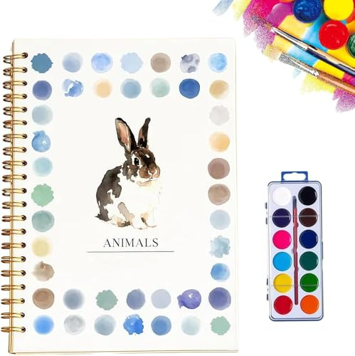 Cuaderno de Acuarela,Cuaderno de Ejercicios de Acuarela Profesional,Escenas de la Naturaleza Set de Pintura Artesanías,Ideal Para Adultos, Niños y Adolescentes,Manualidades y Regalo Artístico (A)