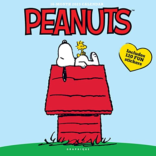 Graphique Calendrier mural 2023 Peanuts | 30,5 x 30,5 cm | Papier épais | Organiseur de maison et de bureau | Grande grille mensuelle | 3 langues et jours fériés marqués | Page d'aperçu de 4 mois pour