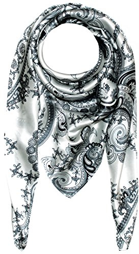 Lorenzo Cana Luxus Damen Seidentuch aufwändig bedrucktes Tuch schwarz weiss 100% Seide 100 cm x 100 cm Damentuch Schaltuch Geschenk Idee für Frauen 89005