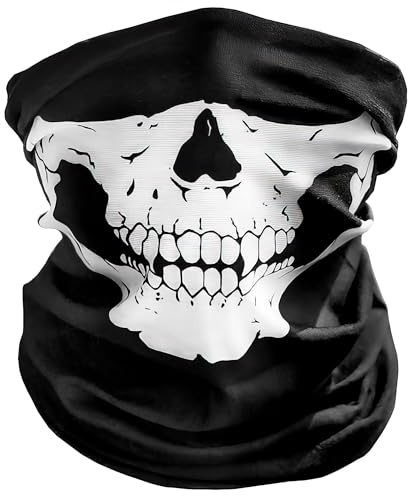 Onairmall® Moto Tête de mort Masque/Porter Headgear Cache-cou Masque de cyclisme Bandana Cagoule Demi Ski Ski Winter Store Shop Article Stuff de protection Hannibal Cheap Squelette effrayant Funny Unique Bouche complète Moto Vespa Scooter d'équitation motard Rider Fahsionable Mode du visage anti poussière Vent usure de la tête Chapeau Foulard Face Cover Cap Cool casque Vêtements Apparel Vêtements visage Noir Accessoires Gear supplémentaire Outil Stuff Fournitures Gadgets Homme Femme Kid enfant Vélo Décor