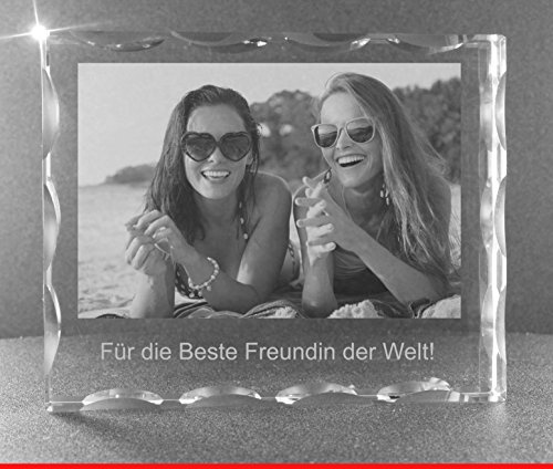 VIP-LASER 2D Gravur Glas Kristall Facettierte Scheibe im Querformat XL mit dem Foto Deiner besten Freundin. Dein Wunschfoto für die Ewigkeit Mitten in Glas! Groesse XL = 80x100x20mm