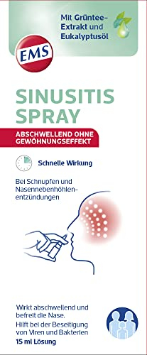 Ems Sinusitis Spray mit Eukalyptusöl/natürlich wirkendes Nasenspray bei Schnupfen und Nasennebenhöhlenentzündung / 15 ml