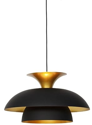 Qazqa Modern Pendelleuchte, Pendellampe - Titus - Schwarz Gold, Rund, 50cm, Ideal als Wohnzimmerlampe