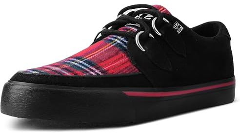 T.U.K. Vegan Creeper Sneaker - Chaussures pour Hommes et Femmes - Couleur Black Tartan Vegan Suede - Chaussures à Lacets en Cuir et Daim de Style Puck, Goth et Rocker - Taille 44
