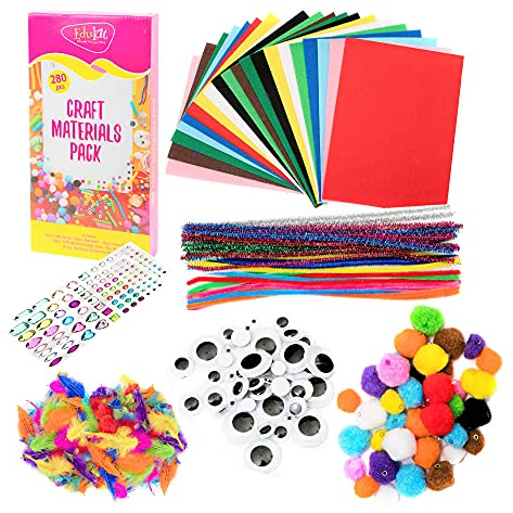 edukit Crafting Kit - 280 Pieces - Inc Pipe Cleaners, Pompoms, gems, Googly Eyes, Felt & Feathers - Various Sizes and Colours - Great for Children and Adult Crafts, for Home or workshops