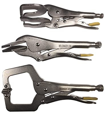 WELDINGER Gripzangenset Eco 3-teilig Breitmaulzange, C-Grip-Zange, 2-Punkt-Zange Klemmzange Schweißzange