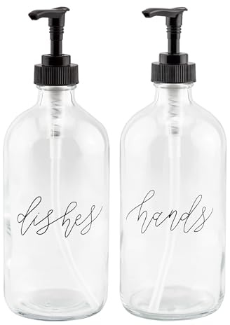 Cornucopia Brands 16oz Hands Dishes Pump Bottles (Clear, Set of 2); Pump Dispensers for Kitchen and Home