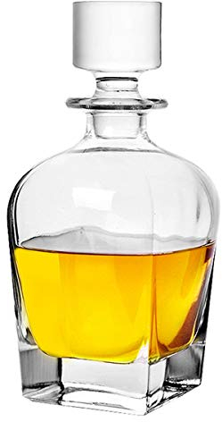 Decantador de vidrio con tapón geométrico hermético, decantador de whisky para vino, bourbon, brandy, licor, jugo, agua, enjuague bucal. Vaso italiano sin plomo (710 ml)