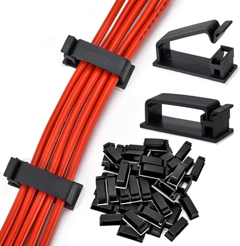 Selbstklebende Kabel-Management-Clips, Kabel-Organizer, Kabel-Clips, Kabelhalter für PC, Laptop, Ethernet-Kabel, Desktop, Heimbüro, 4,5 x 1,9 x 0,7 cm, Schwarz, 50 Stück