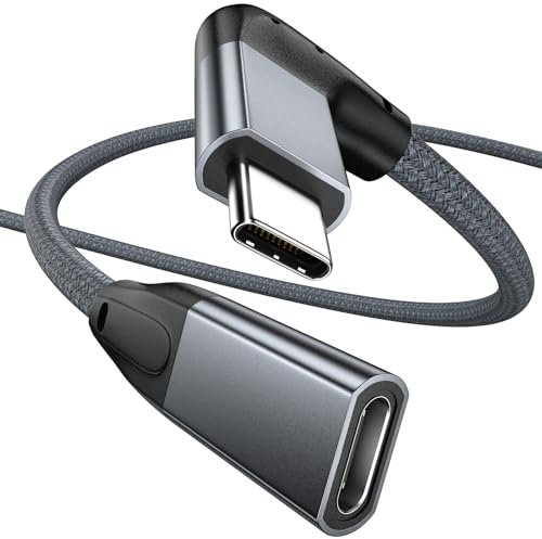 USB C Verlängerungskabel 1M, USB C 3.1 Gen2 10Gbps Stecker auf Buchse Kabel | 90 Grad Winkel PD 100W 4K@60Hz Typ C Adapter für iPhone 17 16 15, Galaxy S26 S25, MacBook M4 M3, Pixel 10/9/8