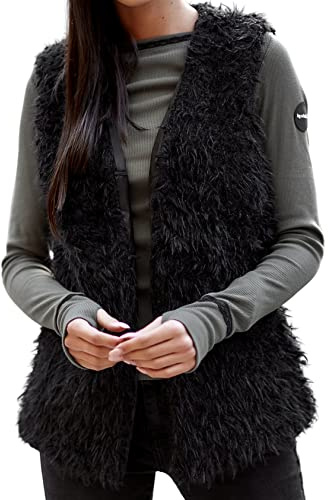 Och Bella Weiche und Flauschige Kurze Fellweste - Damen Weste Perfekt für Kältere Tage - Elegante Stylische Weste Frauen mit Futter (Schwarz, S)