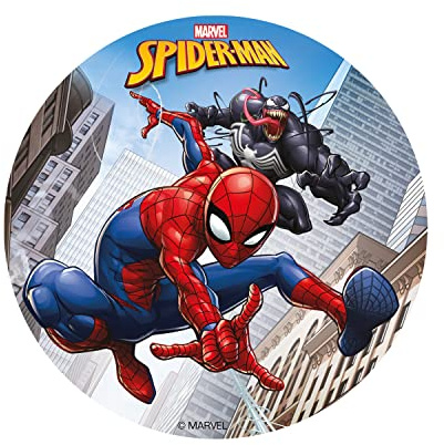 dekora - Décoration Coméstible en Forme de Disque pour Gâteaux d'Anniversaire pour Enfants de Spiderman - 15, 5 cm