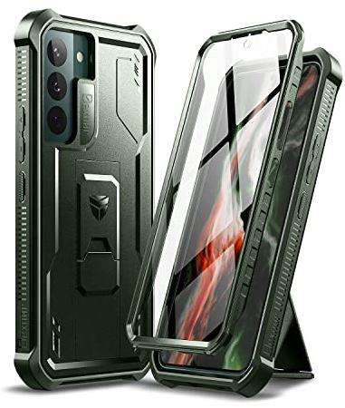 Dexnor Kompatibel mit Hülle Samsung Galaxy S22 5G mit integrierter Displayschutzfolie Militär-Grad 360 Full Body Shockproof Bumper Protection Cover with Stand – grün