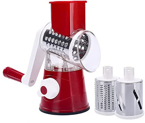 FAMKIT Râpe rotative manuelle pour légumes et fromage, râpe à pommes de terre, broyeur de nourriture avec 3 lames de tambour pour la cuisine