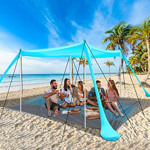 Strandzelt UV Schutz riggoo Sonnenzelt Sonnensegel Strand Zelt 3 × 3m Komfort Outdoor-Schatten für Campingausflüge, Angeln, Hinterhofspaß oder Picknicks (Seegrün)