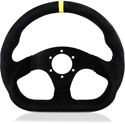 Sportlenkräder 13inch Lenkrad Wildleder Flach Spiel-Lenkrad Aluminium Flamme Stitching Schwarz (Color : Suede YL BK)