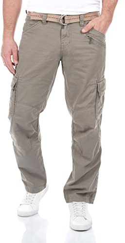Timezone Cargohose Herren mit Gürtel BenitoTZ Loose Fit Cargo Hose Taschen | Baumwolle Beige Grau Khaki 29 30 31 32 33 34 36 38 40
