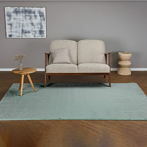 HOMESTORY Hochflorteppich eckig 160x230cm in grün, flauschig, super-Soft und vegan, Shaggy modern pflegeleicht und einfarbig für Wohnzimmer, Schlafzimmer und Kinderzimmer