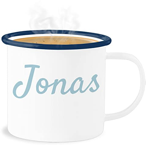Emaille Becher Blechbecher - Kinder Tassen - Dein Text in Bunt - 300 ml - Weiß Blau - tasse weihnachten personalisierte name trinkbecher kind eigenem personalisiertes spülmaschinenfest bedrucken