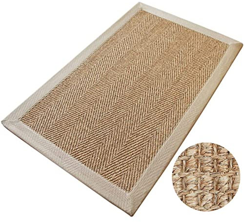 Natural Sisal Door Mat Hand-Woven Indoor Welcome Mat Entryway Non Slip Front Doormat Modern Jute Dirt Trapper Rugs Home Decor Carpet Floor Commercial Layered Resist Dirt Rug(60x100cm(24x39inch),Beige)