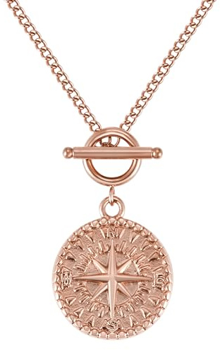 BONNYBIRD® Wasserfeste Edelstahl Kompass Kette Damen in Silber, Gold & Roségold, Premium Halskette Damen mit Kompass Anhänger, 100% Wasserfest & Hautverträglich BonnyCompass