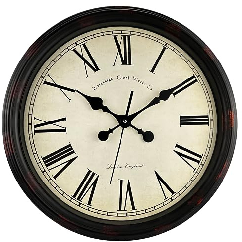 DIYZON Rund klassisk väggklocka tyst tickar ej 40 cm extra stor kvalitet kvarts vintage klocka, Rom retro dekorativ klocka batteridrift, lätt att läsa för hem kök vardagsrum/restaurang