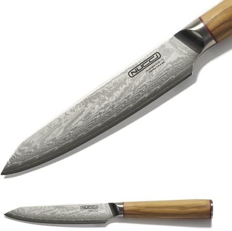 CLASSE ITALY Coltello Multiuso cm 12 in Acciaio Giapponese AUS 10 a 67 strati, Affilato a mano, Manico in Olivo, Panno pulizia incluso