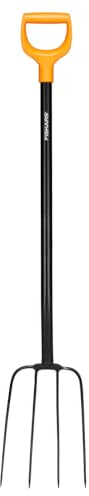 Fiskars Fourche à compost avec 4 dents, longueur : 126 cm, dents en acier de qualité/manche en plastique renforcé de fibres de verre, noir/orange, Solid, 1070674