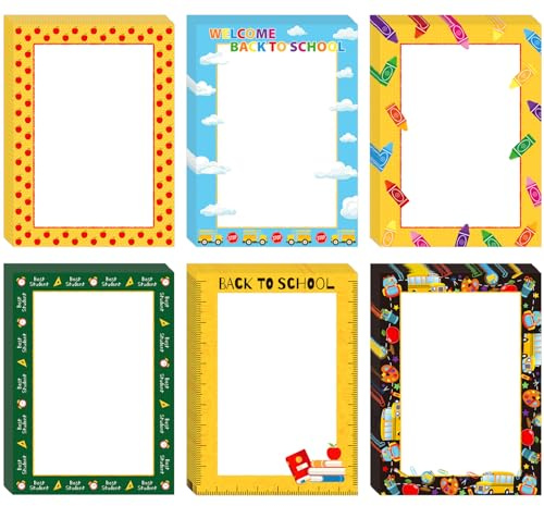 Whaline 120Pcs Back to School Stationery Paper 6 Designs Colorful School Stuff Letterhead Paper Border Computer Printing Writing Letters for First Day of School Classroom Supplies, 8.5 x 11 Inch