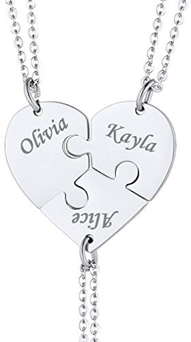 Custom4U Edelstahl Puzzle Anhänger Halskette für Herren Damen Personalisierte BFF Freundschaftsketten mit Gravur für 2/3/4/5/6 Namenskette Freundschaft BFF Familie Halskette mit 46cm Kette