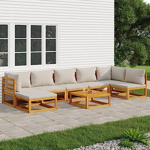 QZZCED Gartenmöbel-Sets Garten-Loungemöbel Terrassengarnitur Balkonmöbel-Set 8-TLG. Garten-Lounge-Set mit Hellgrauen Kissen Massivholz für Garten, Terrasse und Balkon