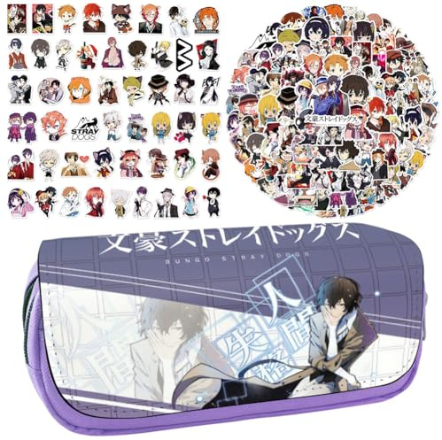 Bungo Stray Dogs Anime Printed Pencil Case Student Stationery Bag Large Capacity Double Layer Pencil Bag Free 100 pcs Anime Stickers Cartoon Graffiti Waterproof Stickers