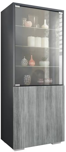 Vitrine Granada, Made in Germany, Vitrinenschrank mit Glastür und Glaseinsatz, Anthrazit matt/Avola-Anthrazit (50 x 122,5 x 34,5 cm)