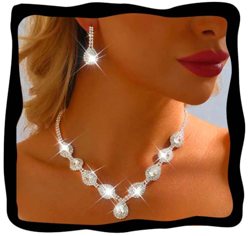 Fashband Set di gioielli con strass in argento da sposa collana di orecchini per feste e balli per le donne