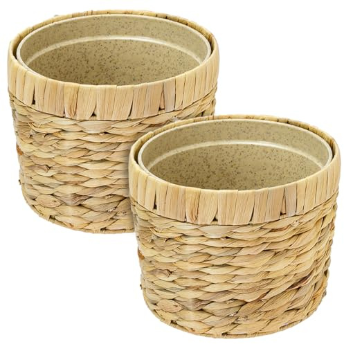 HMF Pot de Fleurs innovant tressé en Jacinthe d'eau, avec Pot de Plantes en matières premières durables, Rond | Set de 2 | 19 cm de diamètre