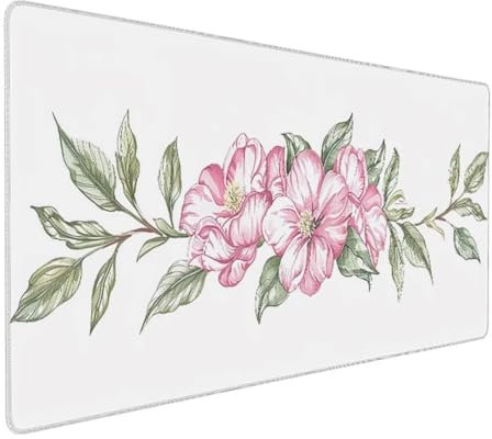 Mauspad XXL, Gaming Mauspad 700x300x3 mm, Großes Mauspad mit Genähten Kanten, rutschfeste Desk Mat, Verlängertes großes Mauspad Schreibtischauflage für Büro und Zuhause Rosa Blume H - 4