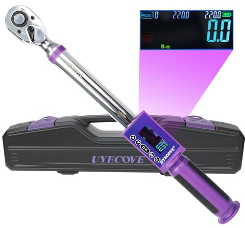 UYECOVE Digitaler Drehmomentschlüssel 1/2 Antrieb, 11-220Nm, ±2% Hohe Genauigkeit Digitaler Drehmomentschlüssel, mit Vibration, Buzzer und LED-Alarm