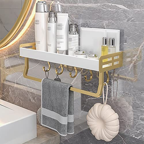 Mensola per Doccia da Bagno, ad Angolo, con Foratura in Alluminio, con Ripiani Porta Asciugamani, portaspezie/40 cm con Asta