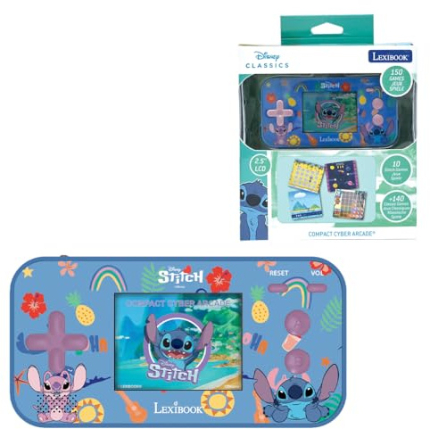 Lexibook - Disney Stitch - Console Portable Compact Cyber Arcade, 150 Jeux, écran Couleur LCD, à Piles, Bleu, JL2367D
