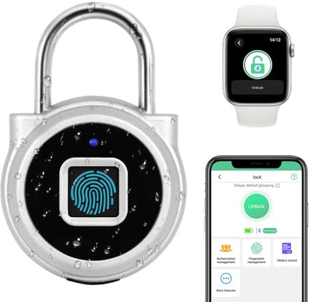 Gym Locker Padlock eLinkSmart Fingerprint Padlock with 1000+ App User - Outdoor Waterproof Security Smart Lock for Gym Locker Backpack Field Box (Silver)