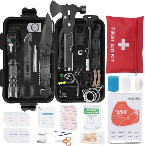 Außen Notfall Survival Kit 70 in 1, Professionelles Notfall Set Outdoor Zuhause, Premium Set Messer Outdoor Ausrüstung, Überlebensausrüstung, für Camping, Bushcraft, Wandern, Jagde, Abenteuer, Männer