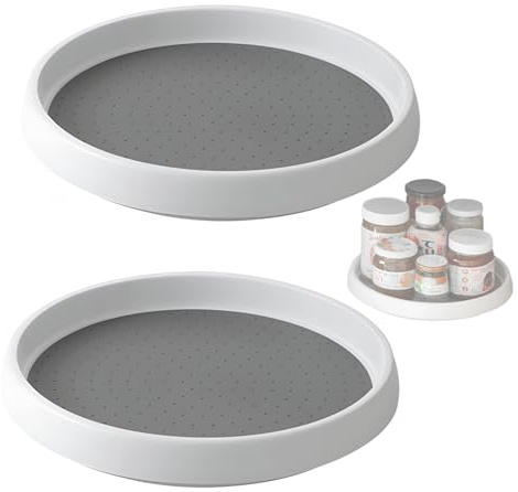 lcvtos 2 Pezzi Piatto Girevole, Piatto Girevole a 360°, Vassoio Rotondo Stabile Antiscivolo per Spezie per Frigorifero, Cucina, Bagno, Cassettiera, Portaspezie e Molto Altro (24,5 cm)