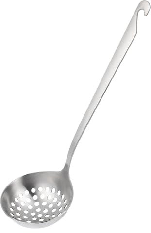 Cabilock Kochlöffel Aus Edelstahl Sieb Mit Löchern Silber Zum Filtern Von Öl Und Flüssigkeit Hitzebeständiger Griff Für Pommes Gemüse Fleisch Geeignet Für Küche Und Zuhause